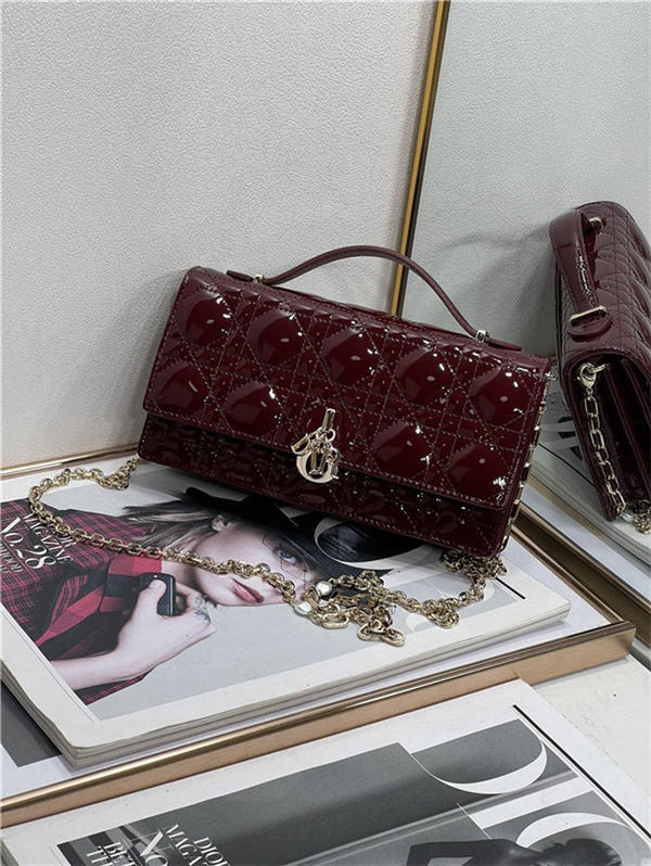 MISS DIOR MINI BAG Patent Calfskin Burgundy High