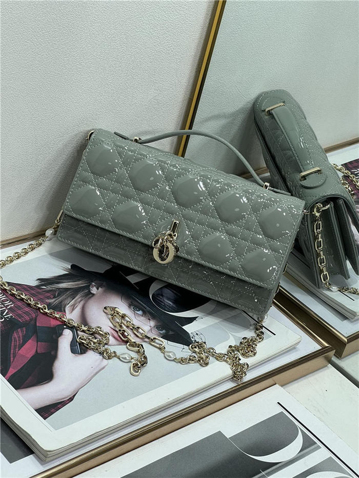 MISS DIOR MINI BAG Patent Calfskin Grey High