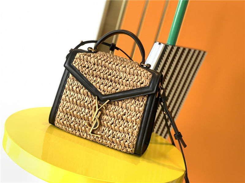 CASSANDRA MINI TOP HANDLE BAG IN RAFFIA AND LEATHER High