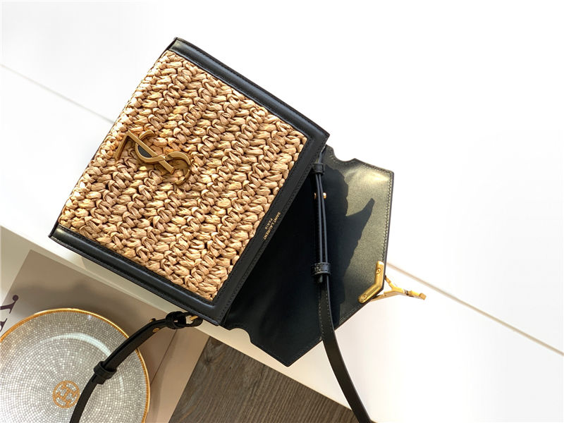 CASSANDRA MINI TOP HANDLE BAG IN RAFFIA AND LEATHER High