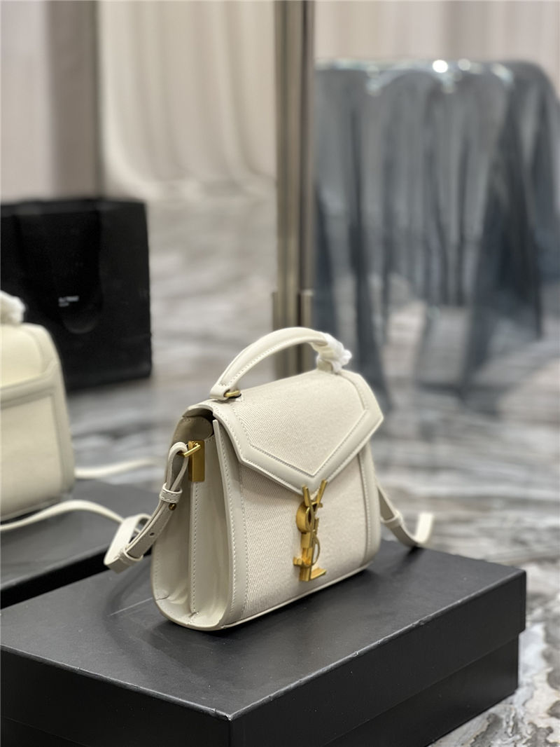 CASSANDRA MINI TOP HANDLE BAG IN CANVAS AND LEATHER High