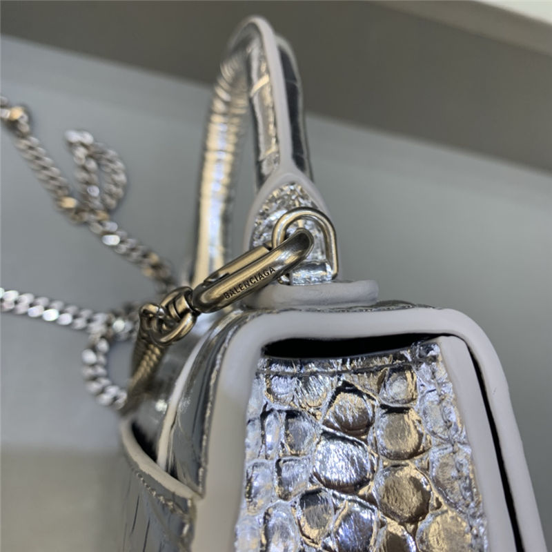 HOURGLASS MINI HANDBAG WITH CHAIN CROCODILE EMBOSSED Silver High