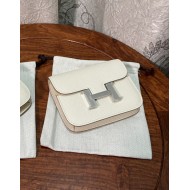 Hermes Constance Slim Wallet Leather Silver Metal WAX High