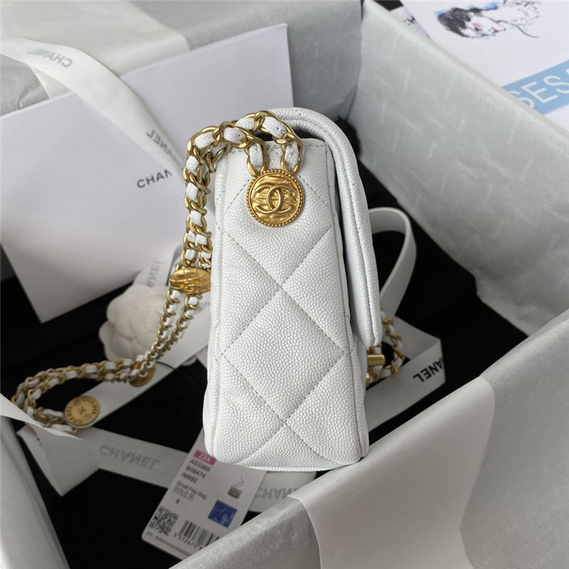 Chanel SMALL FLAP BAG Grained Shiny Calfskin & Gold-Tone Metal AS3369 White A