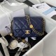 Chanel SMALL FLAP BAG Grained Shiny Calfskin & Gold-Tone Metal AS3369 Navy A