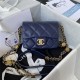 Chanel MINI FLAP BAG Grained Shiny Calfskin & Gold-Tone Metal AS3368 Navy A