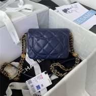 Chanel MINI FLAP BAG Grained Shiny Calfskin & Gold-Tone Metal AS3368 Navy A