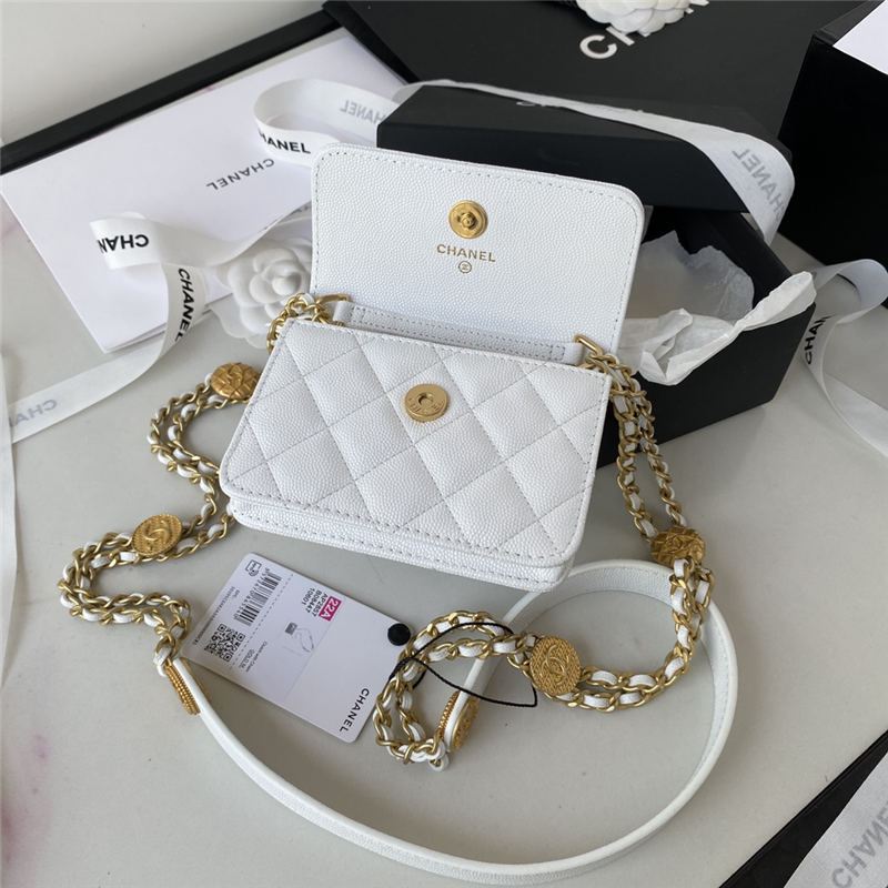 Chanel CLUTCH WITH CHAIN AP2857 Grained Shiny Calfskin & Gold-Tone Metal White A