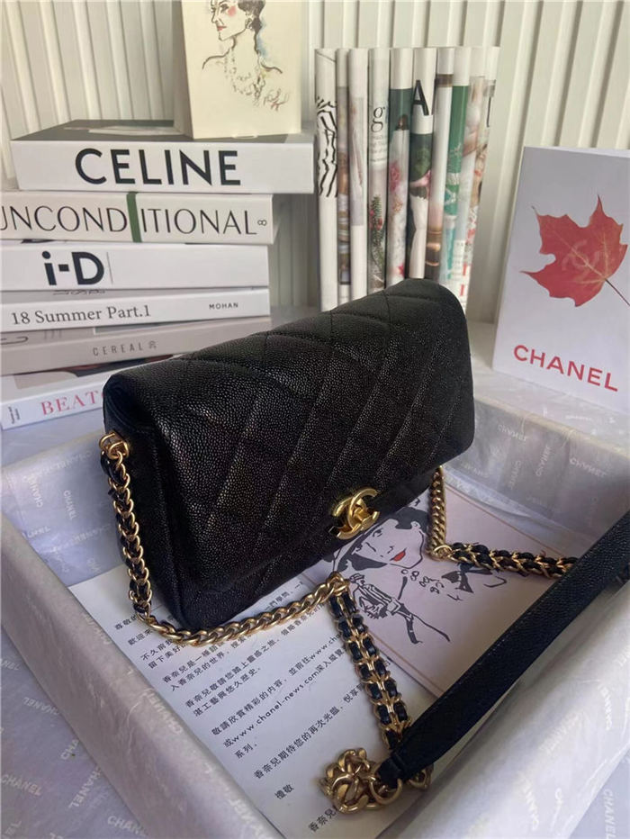 Chanel Melody Small flap Bag Grained Calfskin & Gold-Tone Metal Black High