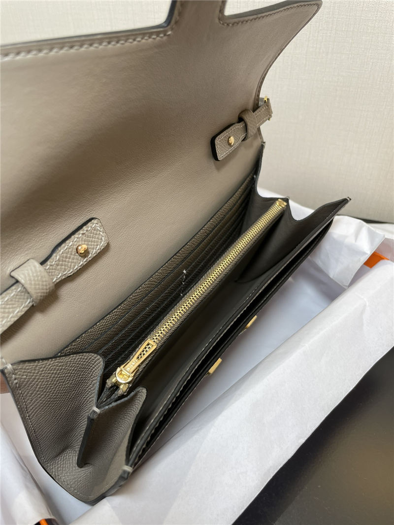 Hermes Constance To Go Long Wallet Epsom Leather Grey Gold-Metal WAX High