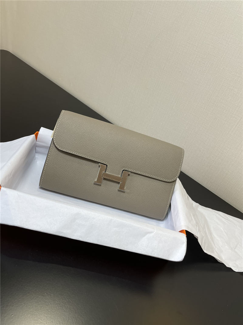 Hermes Constance To Go Long Wallet Epsom Leather Grey Silver-Metal WAX High