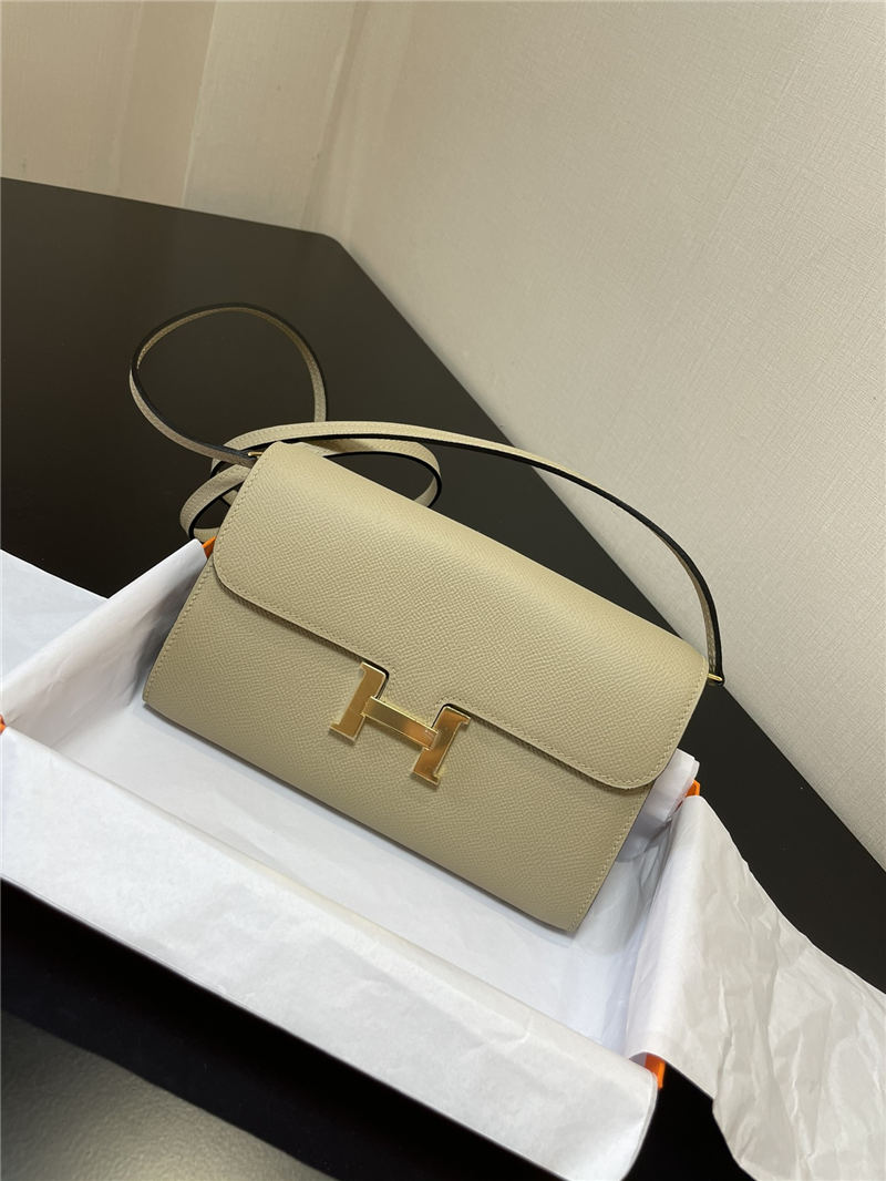 Hermes Constance To Go Long Wallet Epsom Leather Light Grey Gold-Metal WAX High