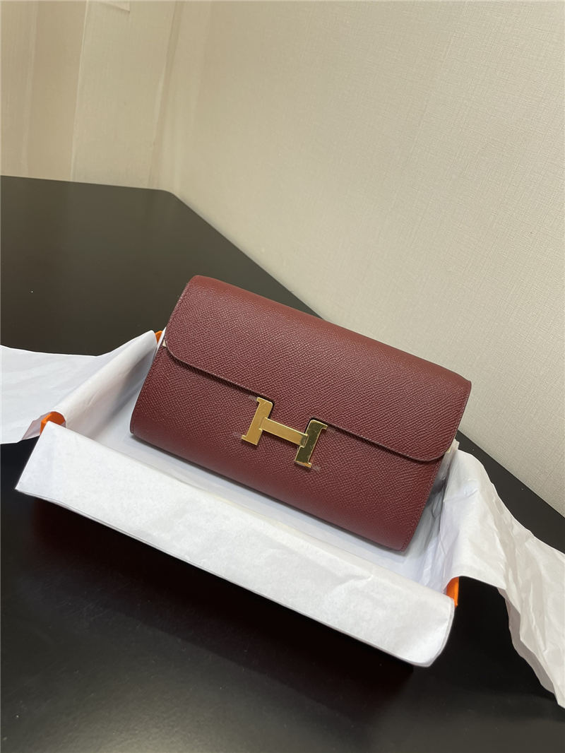 Hermes Constance To Go Long Wallet Epsom Leather Burgundy Gold-Metal WAX High