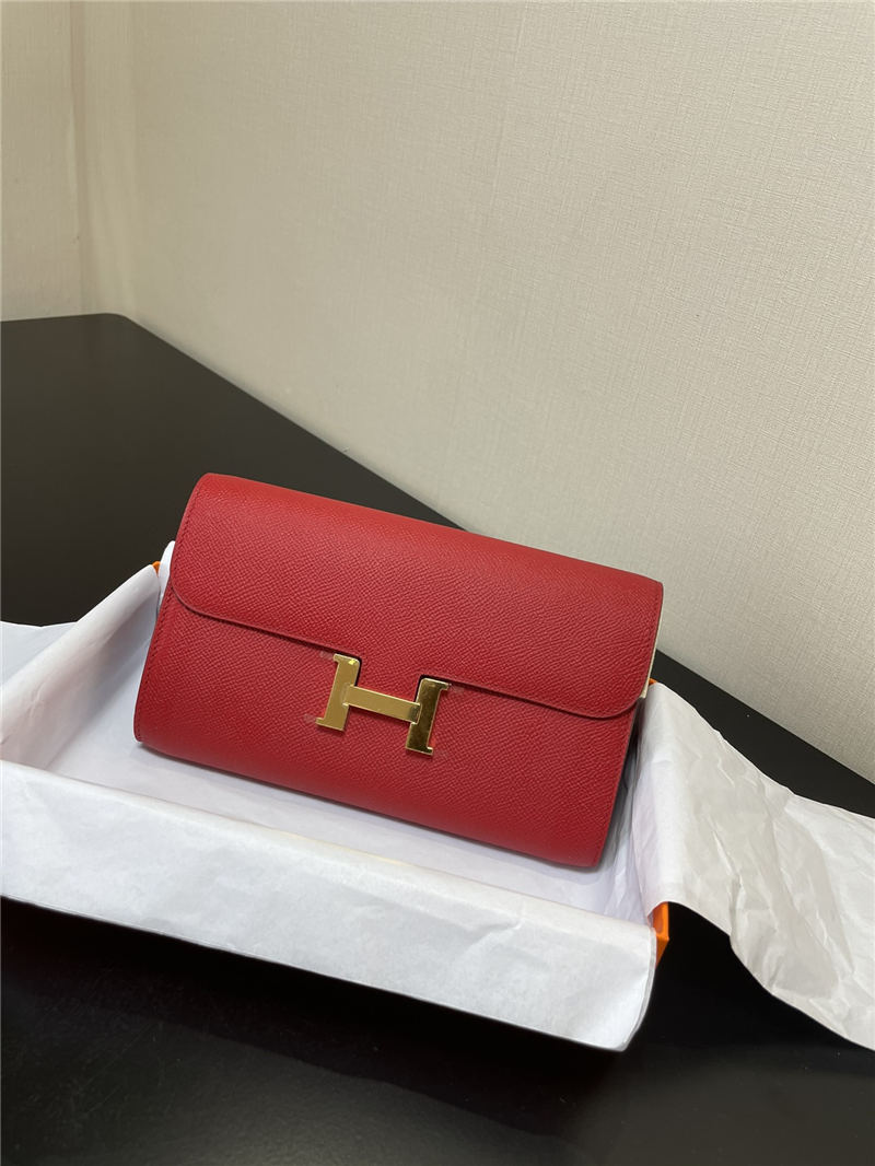 Hermes Constance To Go Long Wallet Epsom Leather Red Gold-Metal WAX High