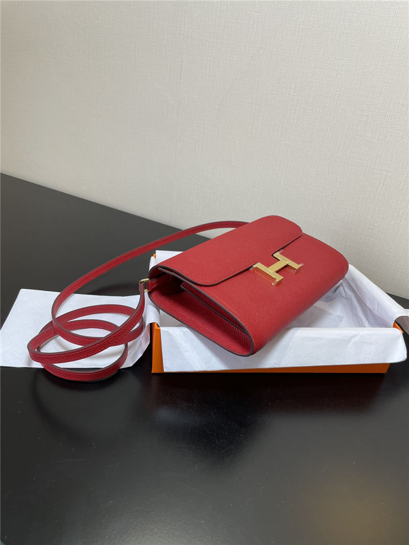 Hermes Constance To Go Long Wallet Epsom Leather Red Gold-Metal WAX High