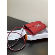 Hermes Constance To Go Long Wallet Epsom Leather Red Silver-Metal WAX High