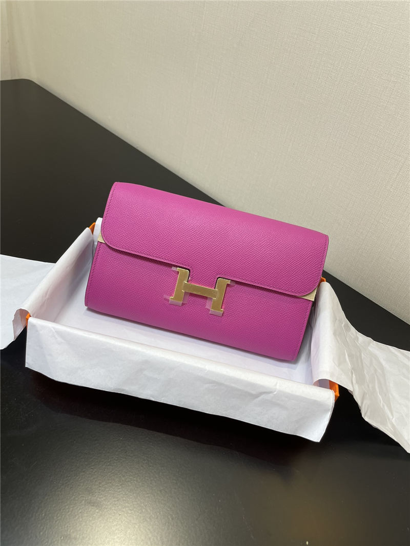 Hermes Constance To Go Long Wallet Epsom Leather Fuchsia Gold-Metal WAX High