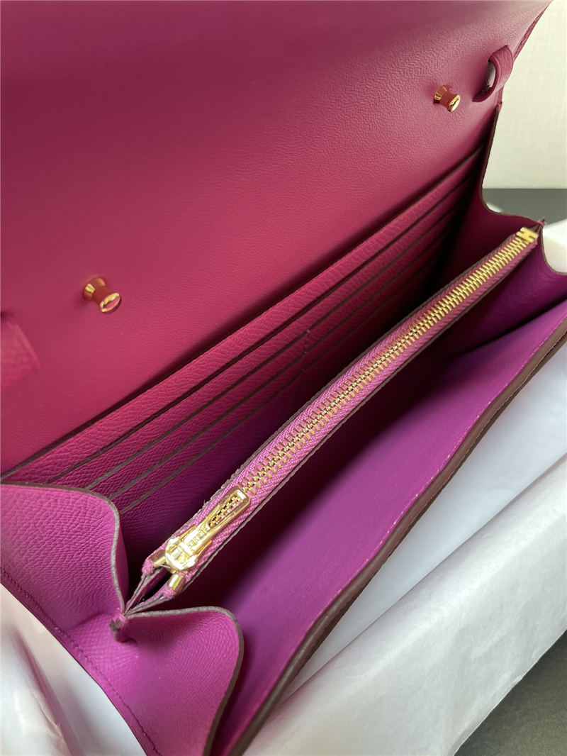 Hermes Constance To Go Long Wallet Epsom Leather Fuchsia Gold-Metal WAX High