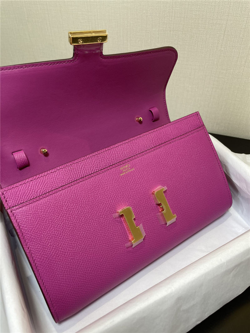 Hermes Constance To Go Long Wallet Epsom Leather Fuchsia Gold-Metal WAX High