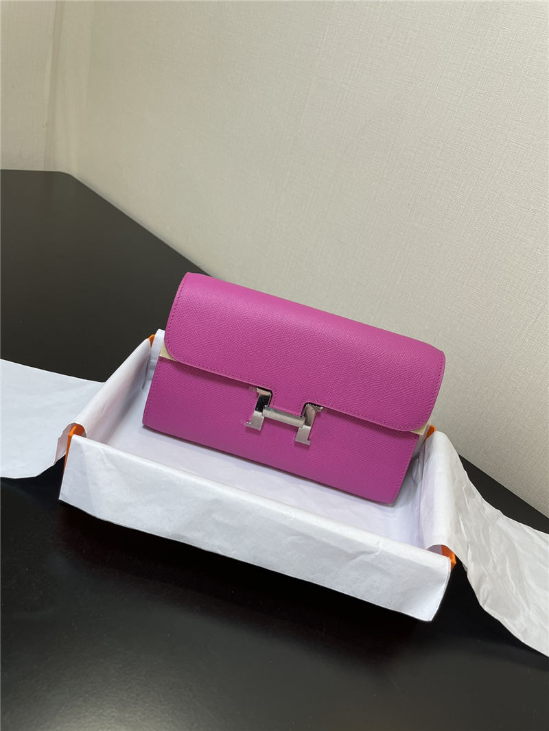 Hermes Constance To Go Long Wallet Epsom Leather Fuchsia Silver-Metal WAX High