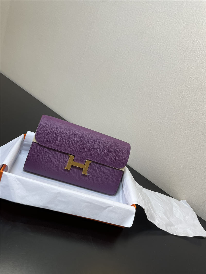 Hermes Constance To Go Long Wallet Epsom Leather Purple Gold-Metal WAX High