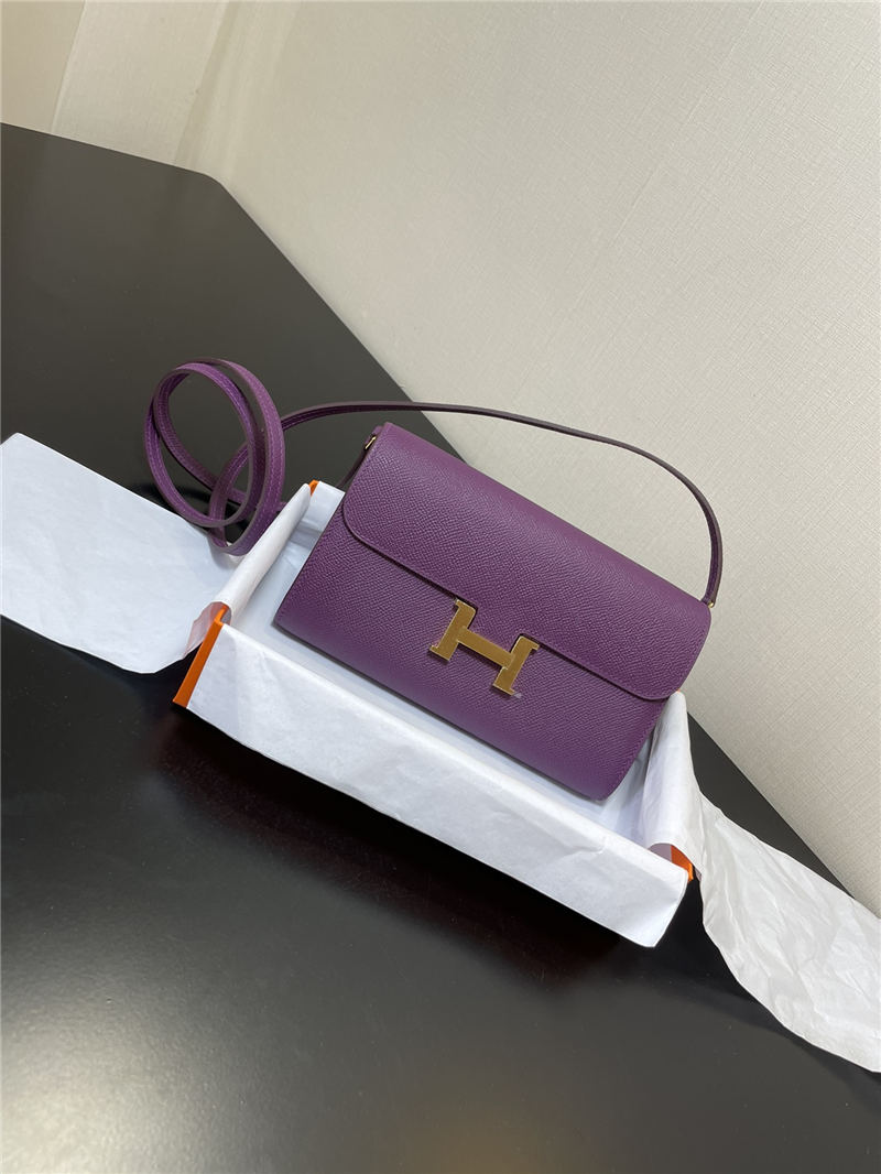 Hermes Constance To Go Long Wallet Epsom Leather Purple Gold-Metal WAX High