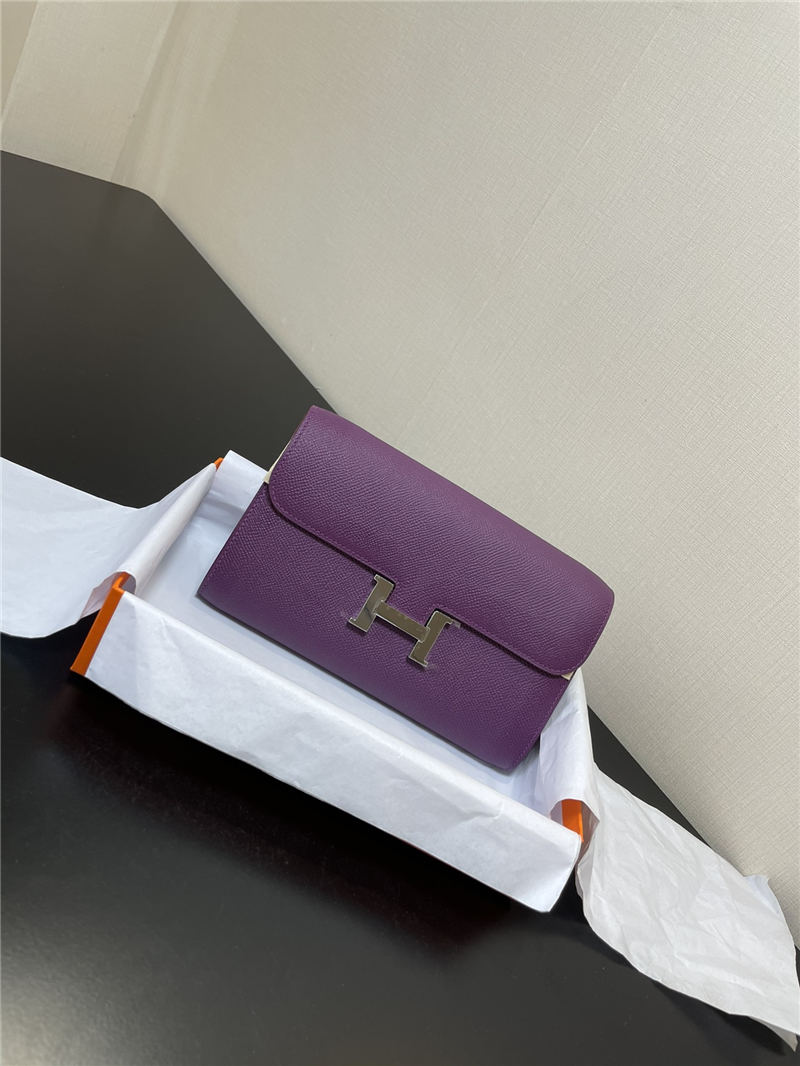 Hermes Constance To Go Long Wallet Epsom Leather Purple Silver-Metal WAX High