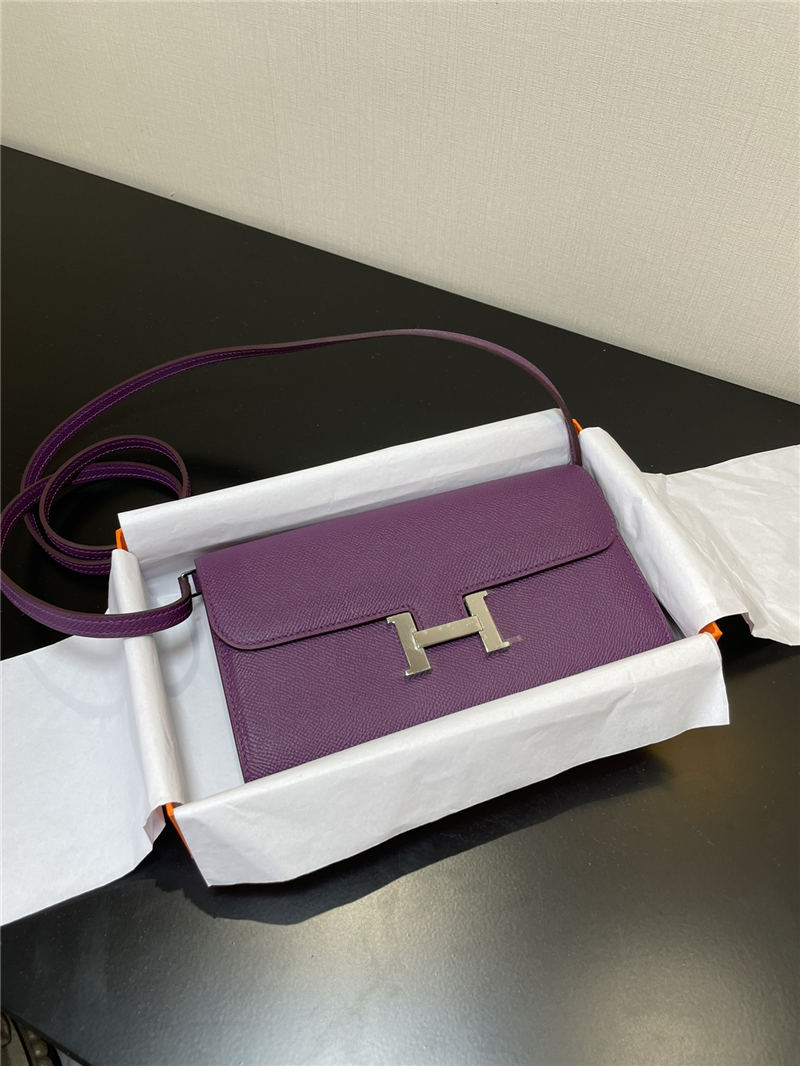 Hermes Constance To Go Long Wallet Epsom Leather Purple Silver-Metal WAX High