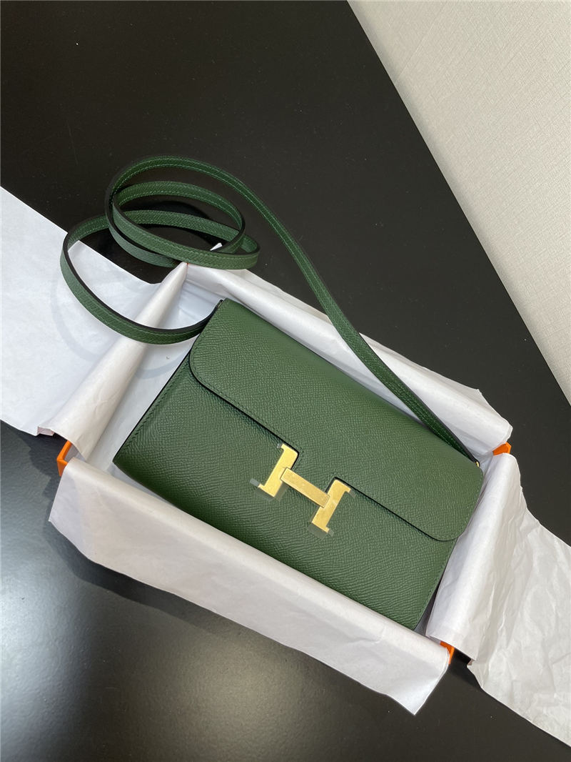 Hermes Constance To Go Long Wallet Epsom Leather Dark Green Gold-Metal WAX High