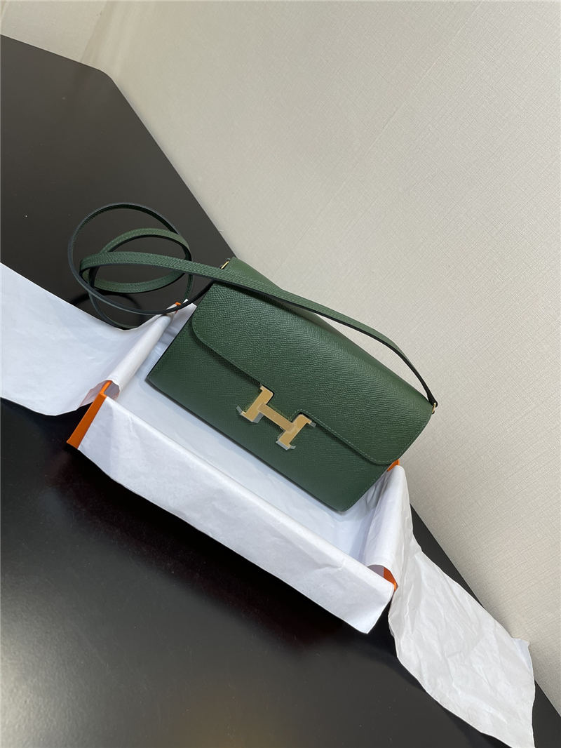 Hermes Constance To Go Long Wallet Epsom Leather Dark Green Gold-Metal WAX High