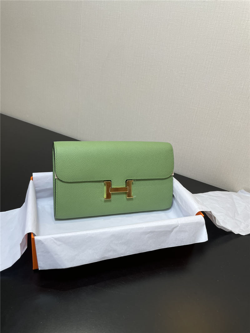 Hermes Constance To Go Long Wallet Epsom Leather Light Green Gold-Metal WAX High