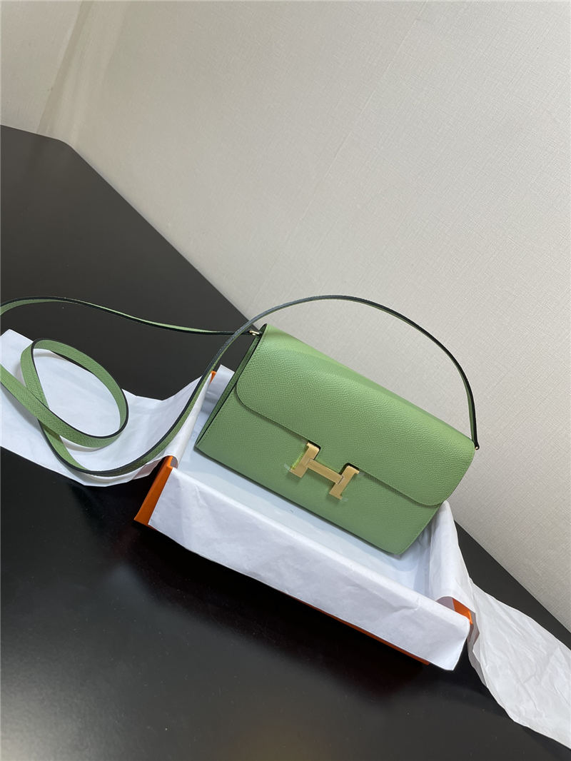 Hermes Constance To Go Long Wallet Epsom Leather Light Green Gold-Metal WAX High