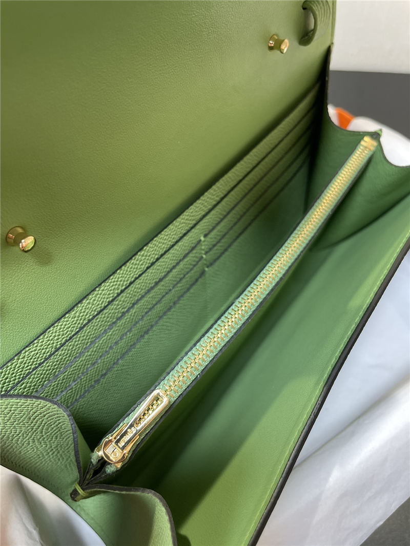 Hermes Constance To Go Long Wallet Epsom Leather Light Green Gold-Metal WAX High