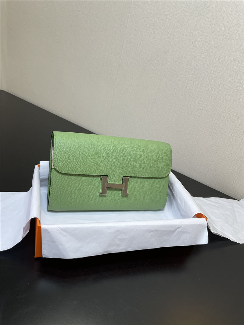 Hermes Constance To Go Long Wallet Epsom Leather Light Green Silver-Metal WAX High