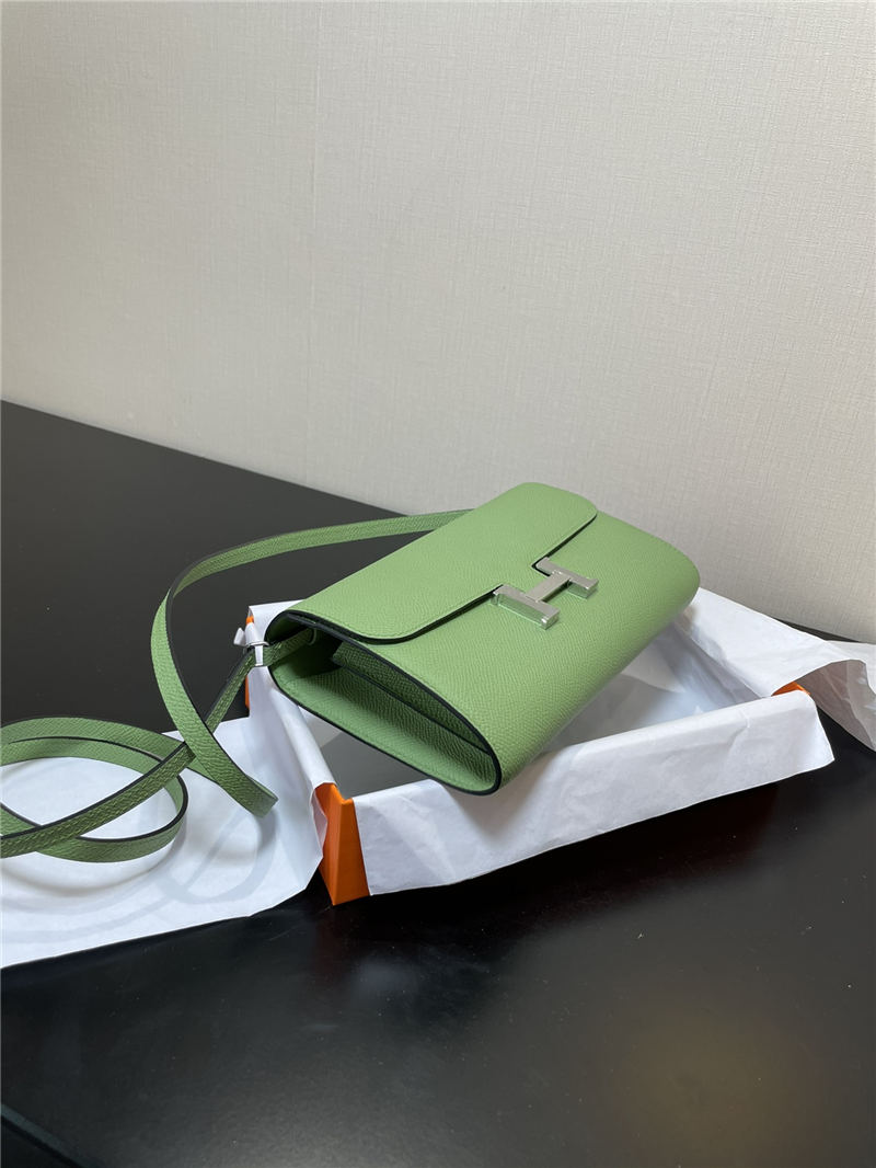 Hermes Constance To Go Long Wallet Epsom Leather Light Green Silver-Metal WAX High