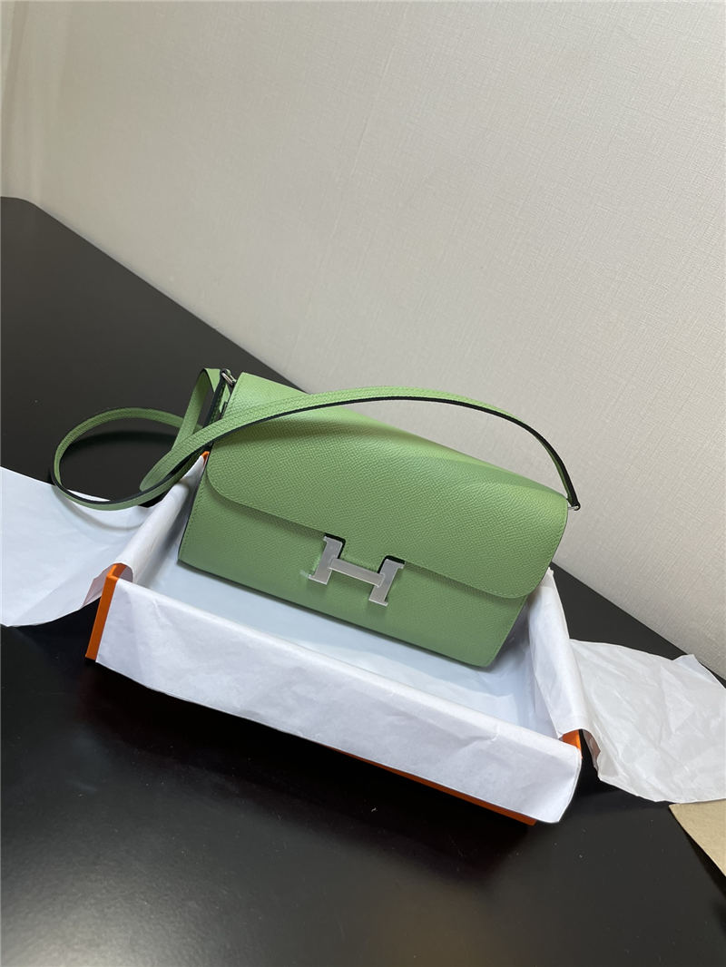 Hermes Constance To Go Long Wallet Epsom Leather Light Green Silver-Metal WAX High