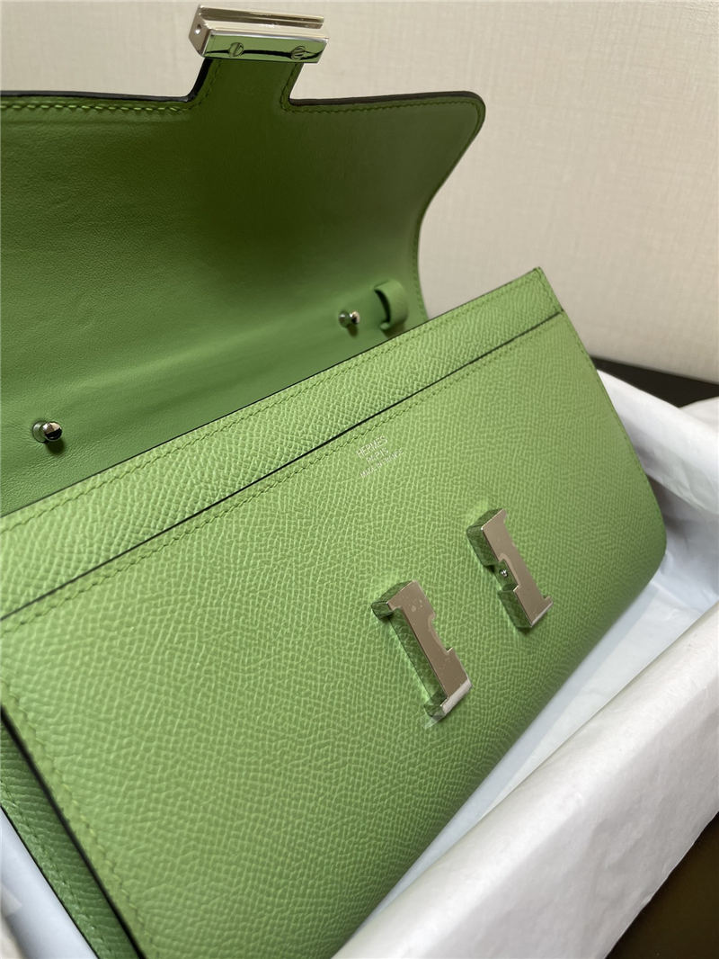 Hermes Constance To Go Long Wallet Epsom Leather Light Green Silver-Metal WAX High