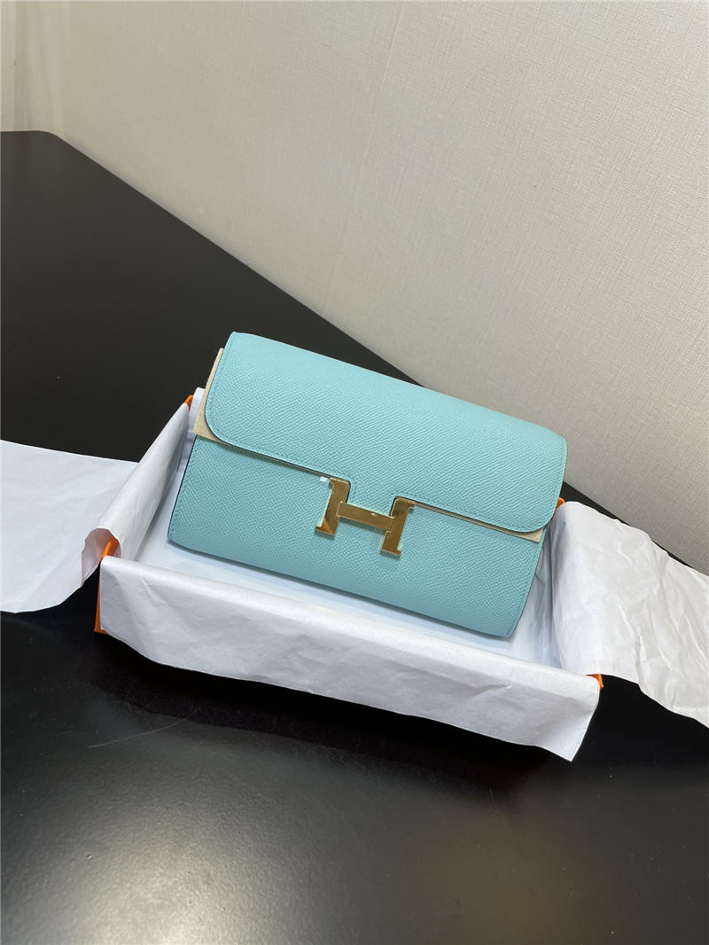 Hermes Constance To Go Long Wallet Epsom Leather Macaroon Blue Gold-Metal WAX High