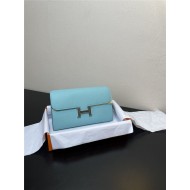 Hermes Constance To Go Long Wallet Epsom Leather Macaroon Blue Silver-Metal WAX High