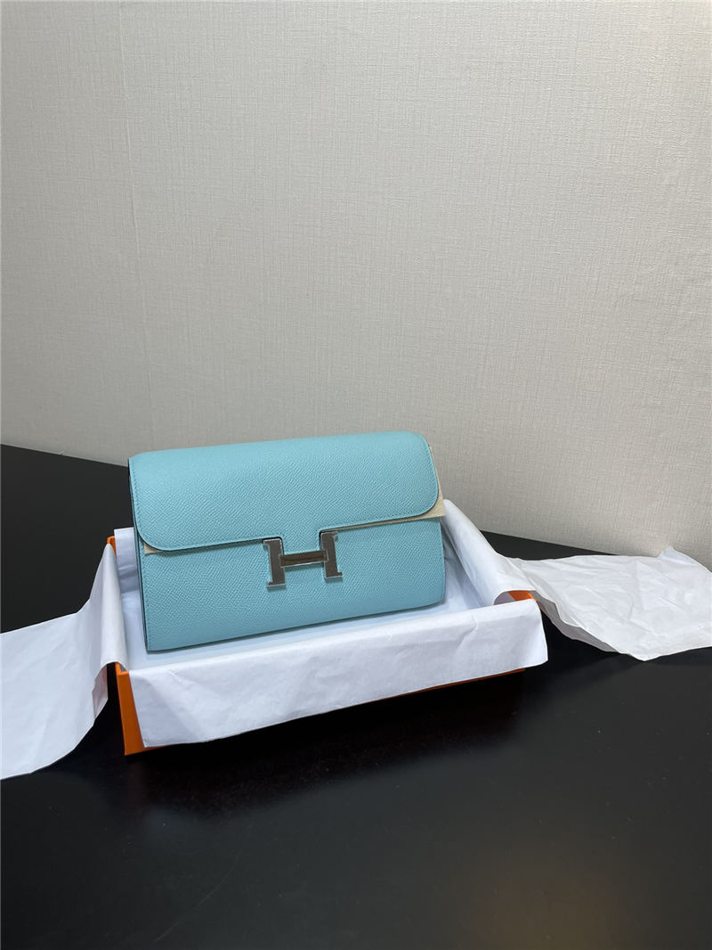 Hermes Constance To Go Long Wallet Epsom Leather Macaroon Blue Silver-Metal WAX High