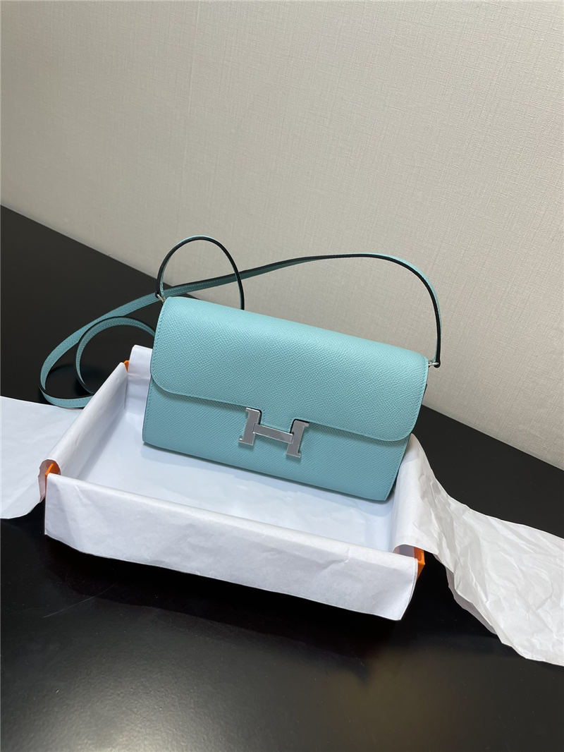 Hermes Constance To Go Long Wallet Epsom Leather Macaroon Blue Silver-Metal WAX High