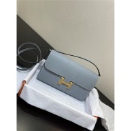 Hermes Constance To Go Long Wallet Epsom Leather Grey Blue Gold-Metal WAX High