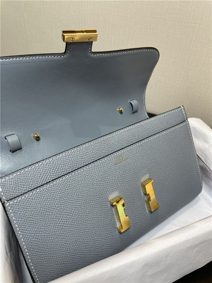 Hermes Constance To Go Long Wallet Epsom Leather Grey Blue Gold-Metal WAX High