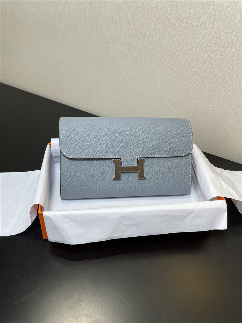 Hermes Constance To Go Long Wallet Epsom Leather Grey Blue Gold-Metal WAX High