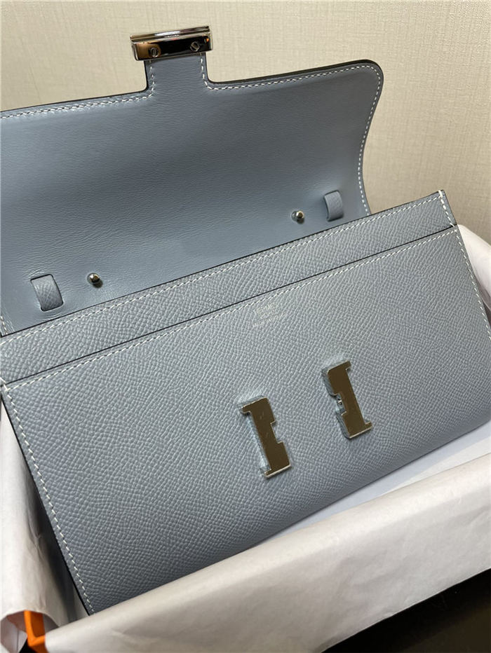 Hermes Constance To Go Long Wallet Epsom Leather Grey Blue Silver-Metal WAX High