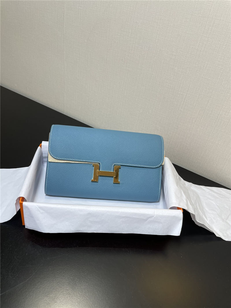 Hermes Constance To Go Long Wallet Epsom Leather Denim Blue Gold-Metal WAX High