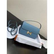 Hermes Constance To Go Long Wallet Epsom Leather Denim Blue Gold-Metal WAX High