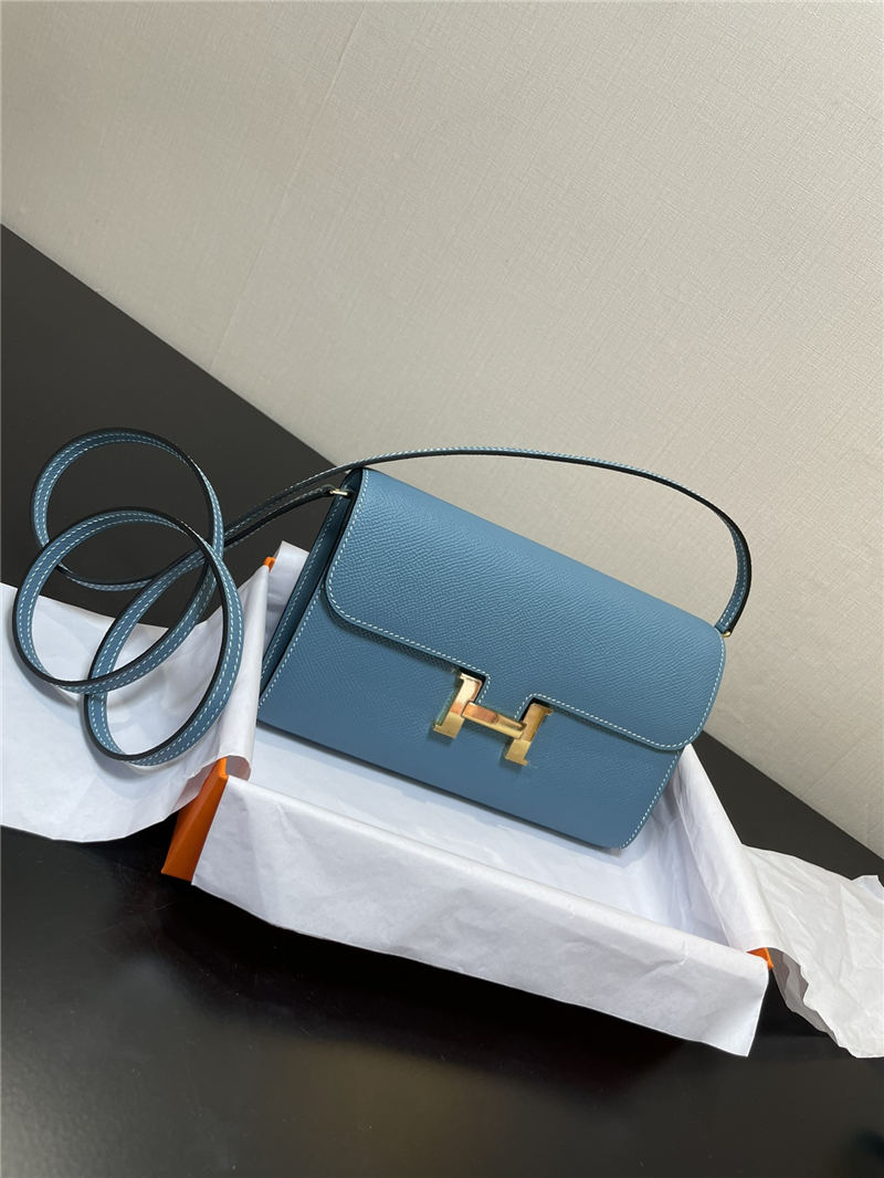 Hermes Constance To Go Long Wallet Epsom Leather Denim Blue Gold-Metal WAX High