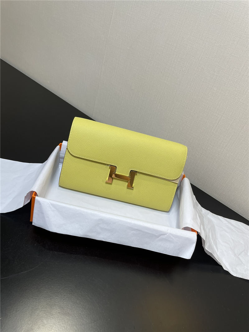 Hermes Constance To Go Long Wallet Epsom Leather Lemon Gold-Metal WAX High