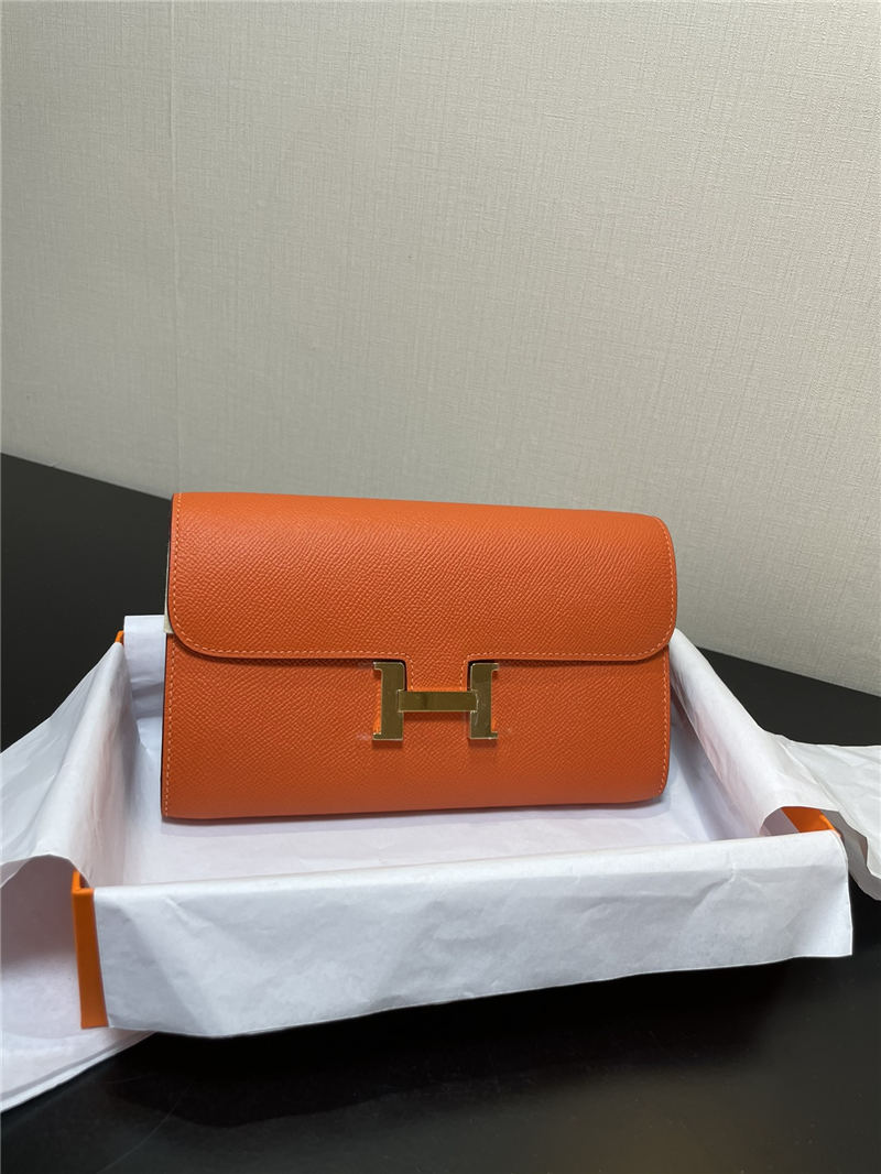 Hermes Constance To Go Long Wallet Epsom Leather Orange Gold-Metal WAX High